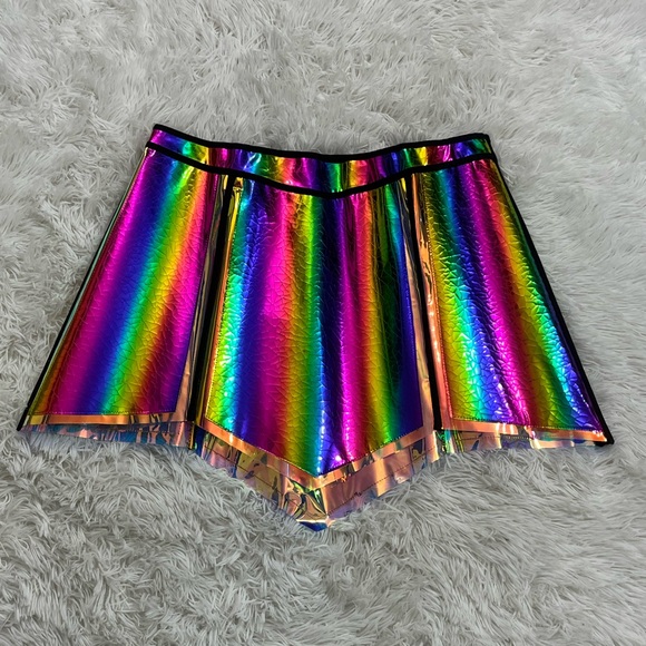 CLUB EXX Prismatic Empress Holographic Rainbow Snake Print Vinyl PVC Skirt XXL - Picture 6 of 9